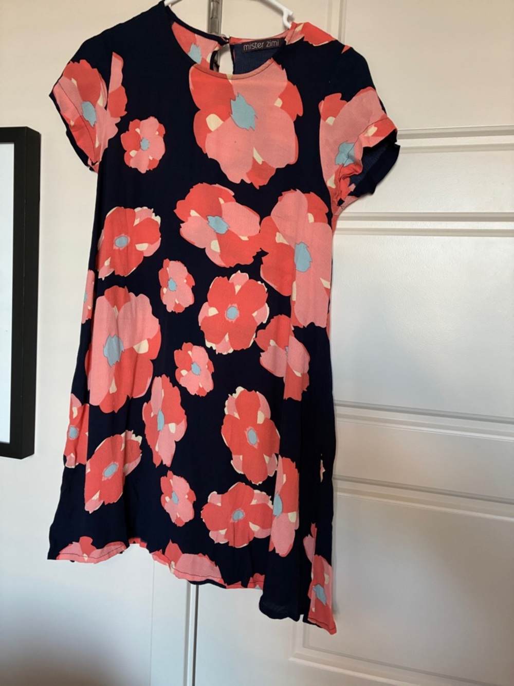 Mister Zimi Navy Shift Dress with Coral Pink Floral Print